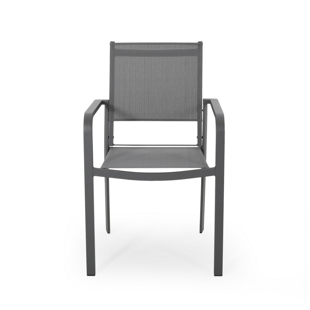 Arini Outdoor Dining Chair Set of 2, Dark Gray Metal Frame, Mesh Seat -BM323370