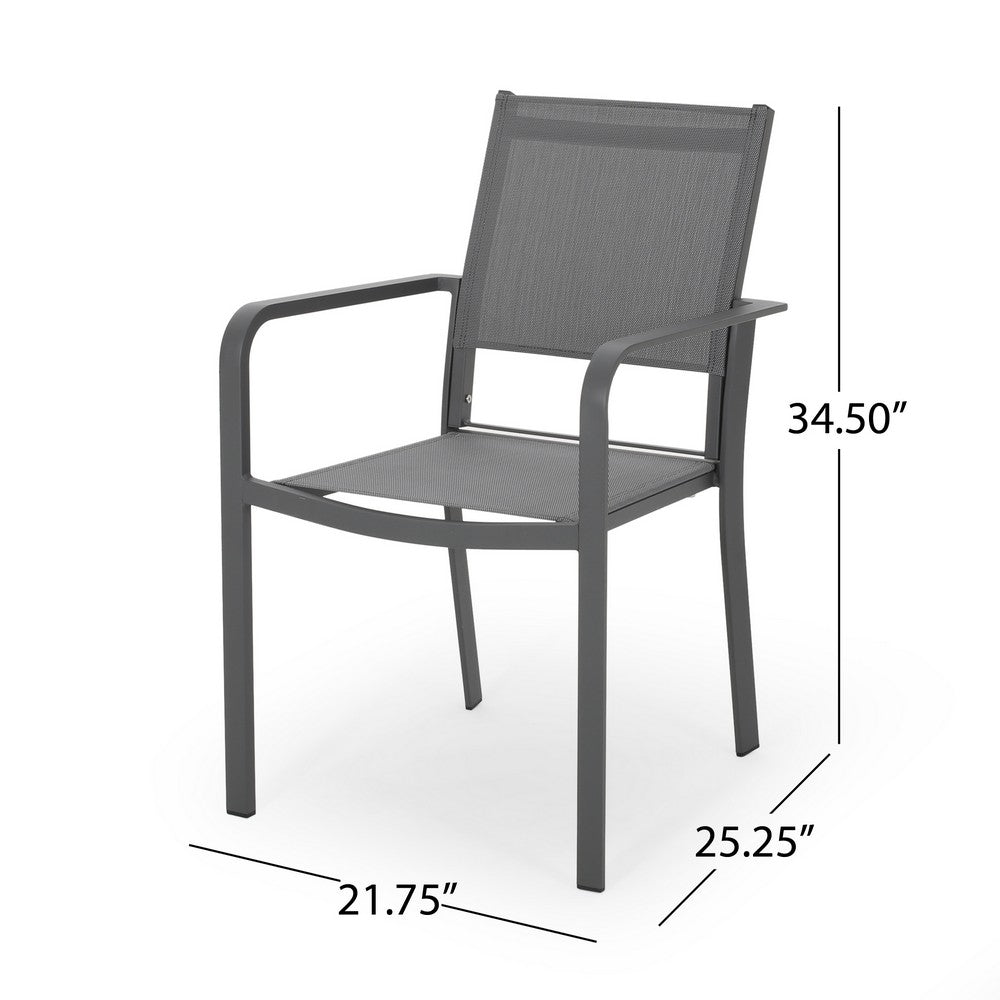 Arini Outdoor Dining Chair Set of 2, Dark Gray Metal Frame, Mesh Seat -BM323370