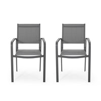 Arini Outdoor Dining Chair Set of 2, Dark Gray Metal Frame, Mesh Seat