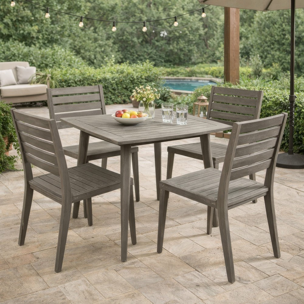 Lexy Outdoor Dining Chair, Square 36 Inch, Gray Acacia Wood, Tapered Legs -BM323371