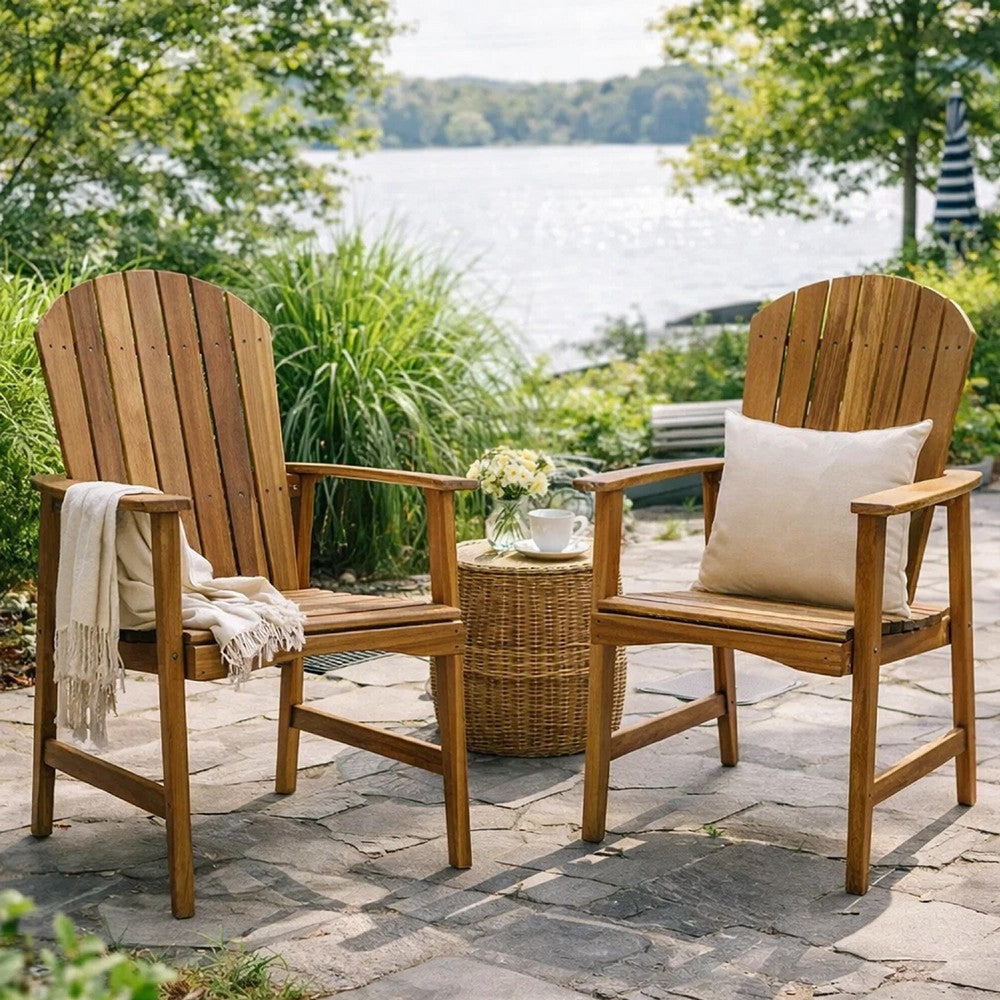 Pima Outdoor Dining Chair Set of 2, H Frame, Adirondack Brown Acacia Wood -BM323373
