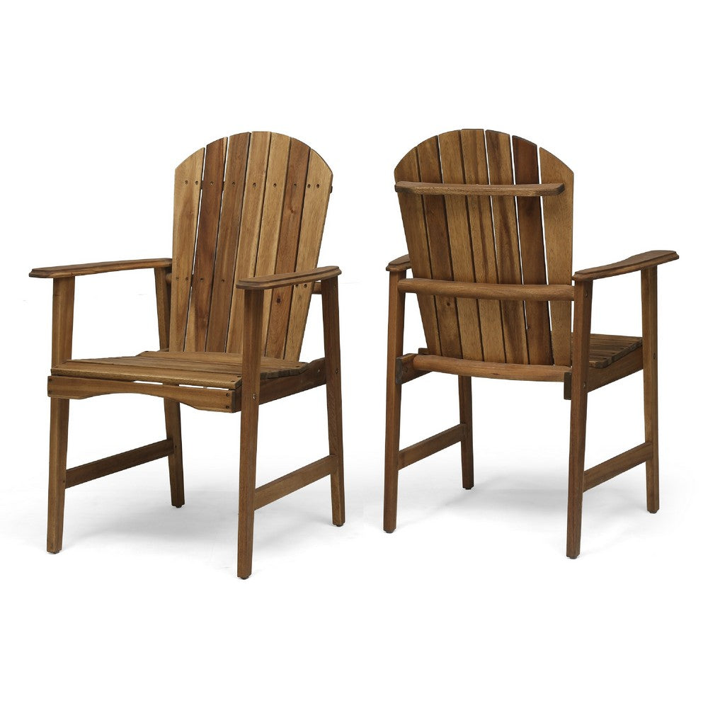 Pima Outdoor Dining Chair Set of 2, H Frame, Adirondack Brown Acacia Wood -BM323373