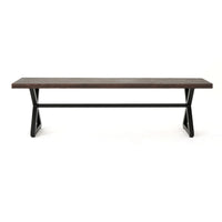 Romita Outdoor Dining Bench, X Legs, Brown Metal, Black Steel, 63 Inch -BM323375