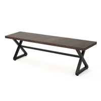 Romita Outdoor Dining Bench, X Legs, Brown Metal, Black Steel, 63 Inch -BM323375
