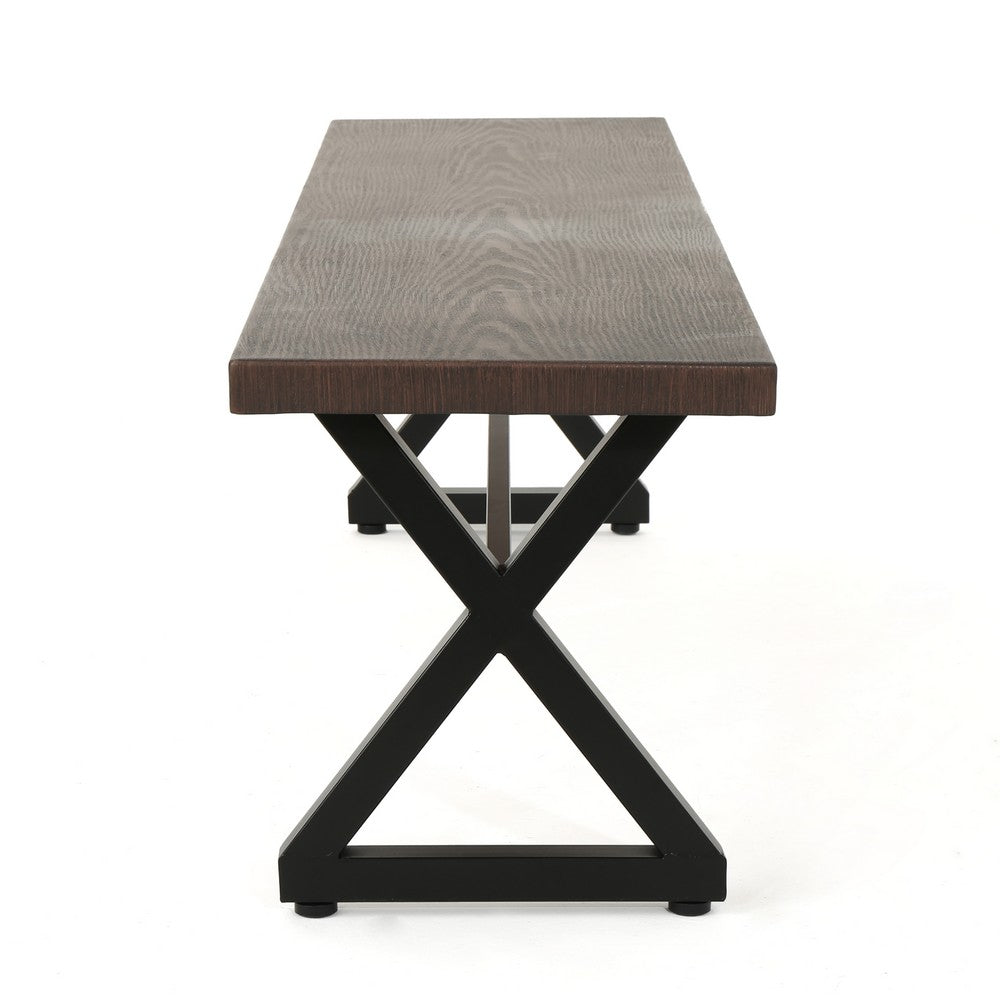 Romita Outdoor Dining Bench, X Legs, Brown Metal, Black Steel, 63 Inch -BM323375