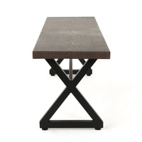 Romita Outdoor Dining Bench, X Legs, Brown Metal, Black Steel, 63 Inch -BM323375