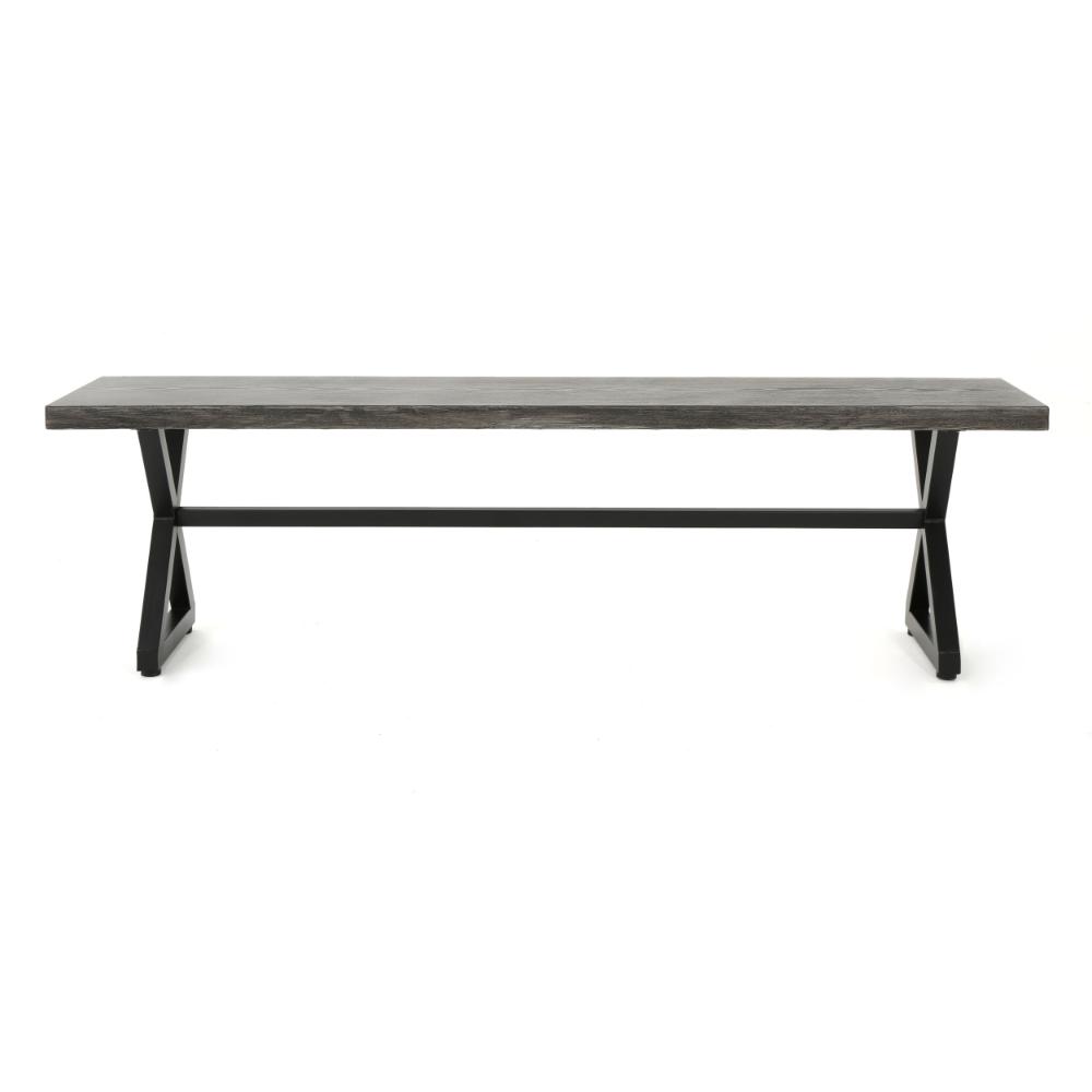 Romita Outdoor Dining Bench Set of 2, X Legs 63 Inch Gray Metal, Black -BM323376