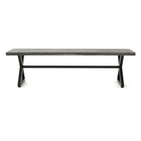Romita Outdoor Dining Bench Set of 2, X Legs 63 Inch Gray Metal, Black -BM323376