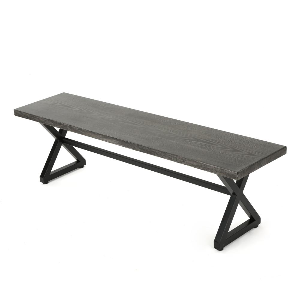 Romita Outdoor Dining Bench Set of 2, X Legs 63 Inch Gray Metal, Black -BM323376