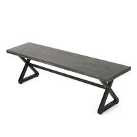 Romita Outdoor Dining Bench Set of 2, X Legs 63 Inch Gray Metal, Black -BM323376