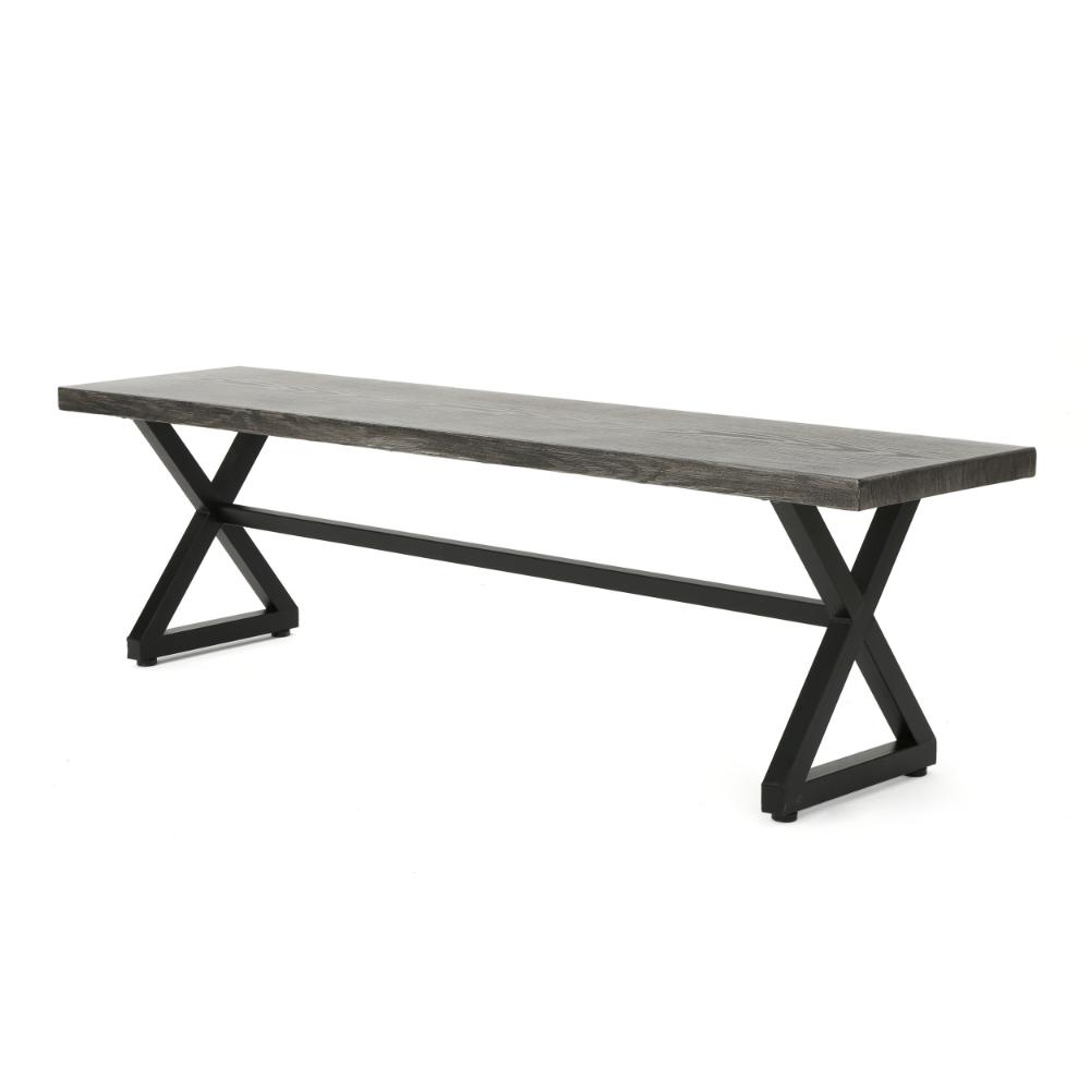 Romita Outdoor Dining Bench Set of 2, X Legs 63 Inch Gray Metal, Black -BM323376
