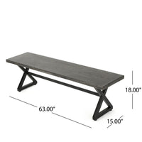 Romita Outdoor Dining Bench Set of 2, X Legs 63 Inch Gray Metal, Black -BM323376