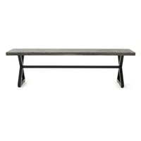 Romita Outdoor Dining Bench, X Shape Legs, Gray Metal, Black Steel, 63 Inch -BM323377