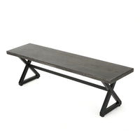 Romita Outdoor Dining Bench, X Shape Legs, Gray Metal, Black Steel, 63 Inch -BM323377