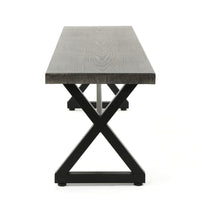 Romita Outdoor Dining Bench, X Shape Legs, Gray Metal, Black Steel, 63 Inch -BM323377