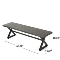 Romita Outdoor Dining Bench, X Shape Legs, Gray Metal, Black Steel, 63 Inch -BM323377