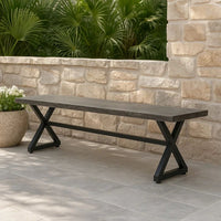 Romita Outdoor Dining Bench, X Shape Legs, Gray Metal, Black Steel, 63 Inch -BM323377