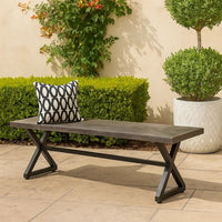 Romita Outdoor Dining Bench, X Shape Legs, Gray Metal, Black Steel, 63 Inch -BM323377