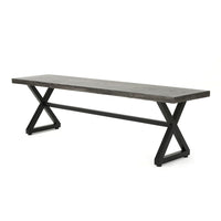 Romita Outdoor Dining Bench, X Shape Legs, Gray Metal, Black Steel, 63 Inch -BM323377