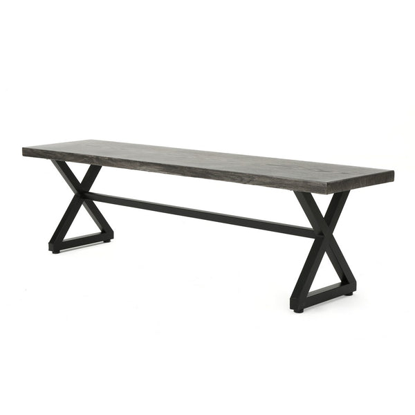 Romita Outdoor Dining Bench, X Shape Legs, Gray Metal, Black Steel, 63 Inch -BM323377