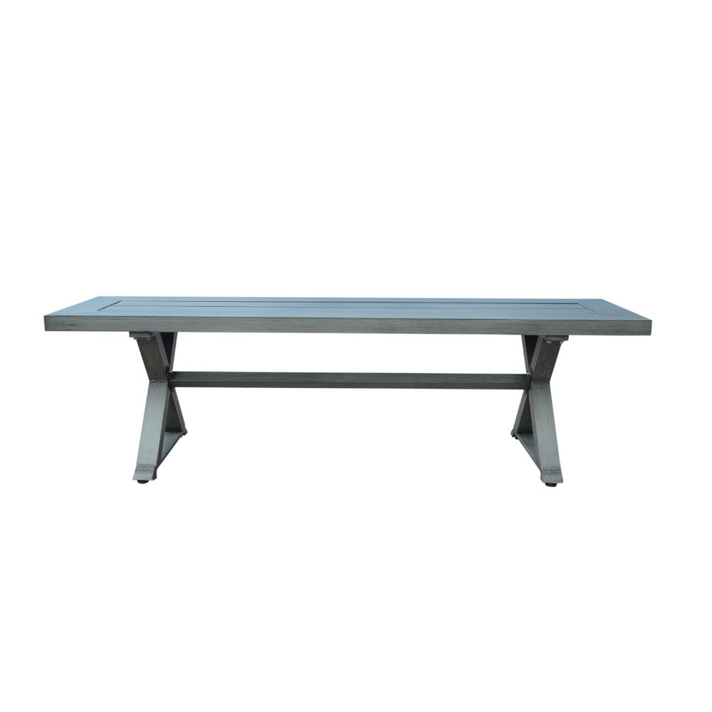 Jica Outdoor Dining Bench, X Shape Legs, Slatted Dark Gray Metal, 59 Inch -BM323378