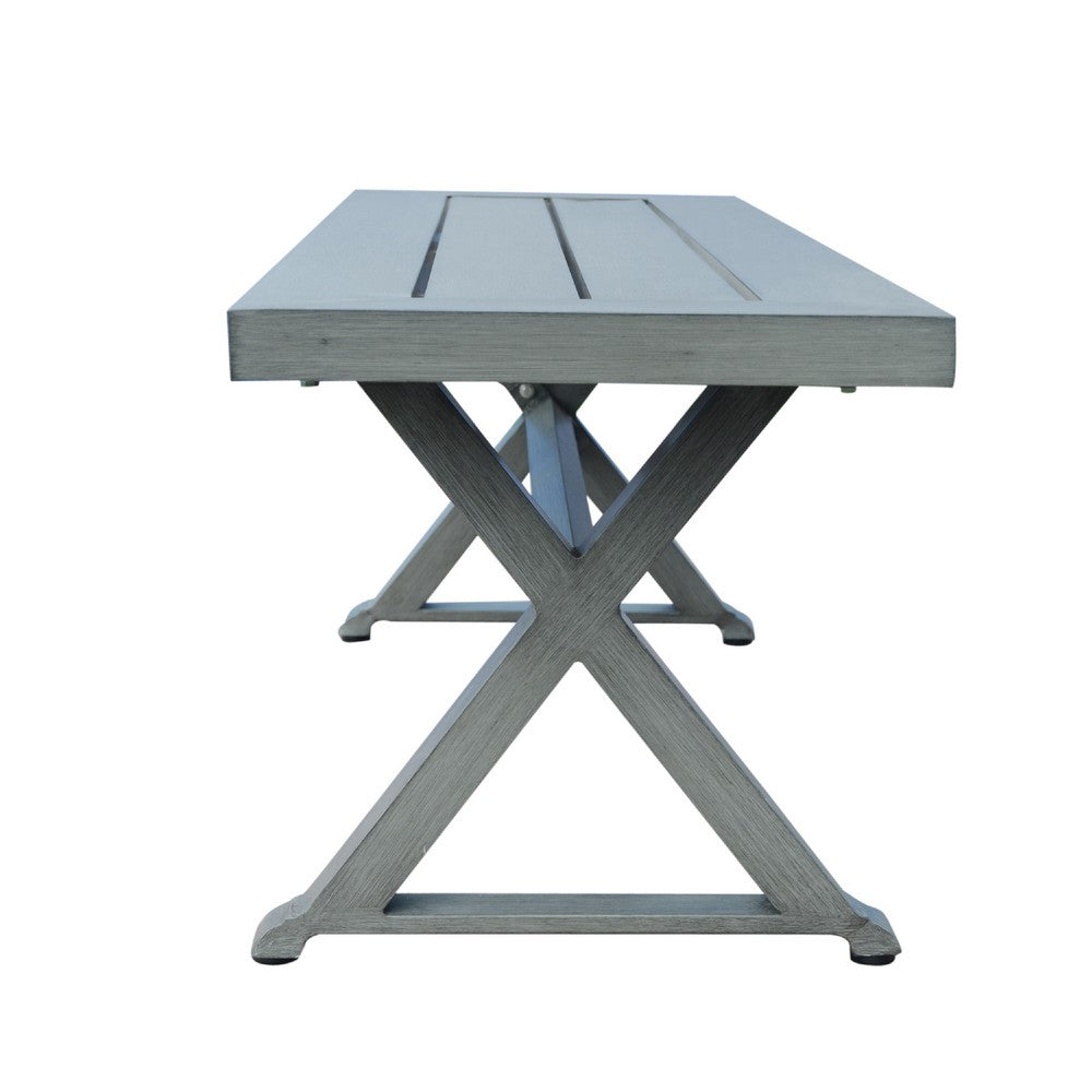 Jica Outdoor Dining Bench, X Shape Legs, Slatted Dark Gray Metal, 59 Inch -BM323378