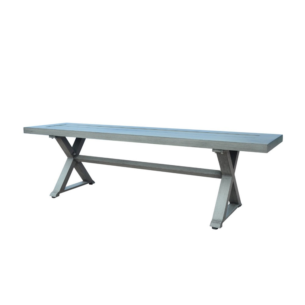 Jica Outdoor Dining Bench, X Shape Legs, Slatted Dark Gray Metal, 59 Inch -BM323378