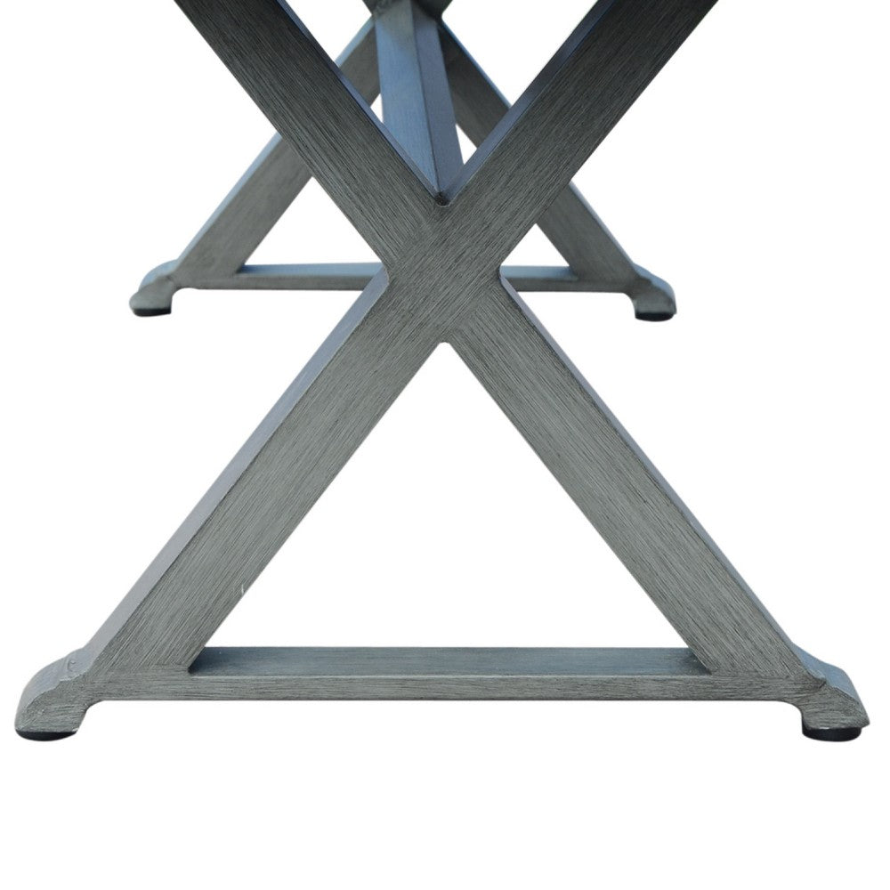 Jica Outdoor Dining Bench, X Shape Legs, Slatted Dark Gray Metal, 59 Inch -BM323378