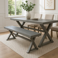 Jica Outdoor Dining Bench, X Shape Legs, Slatted Dark Gray Metal, 59 Inch -BM323378