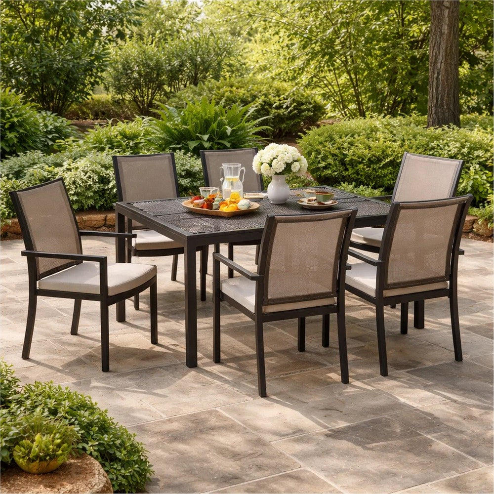 Riley Outdoor Dining Table, Glossy Black Metal Lattice, Square 61 Inch -BM323380