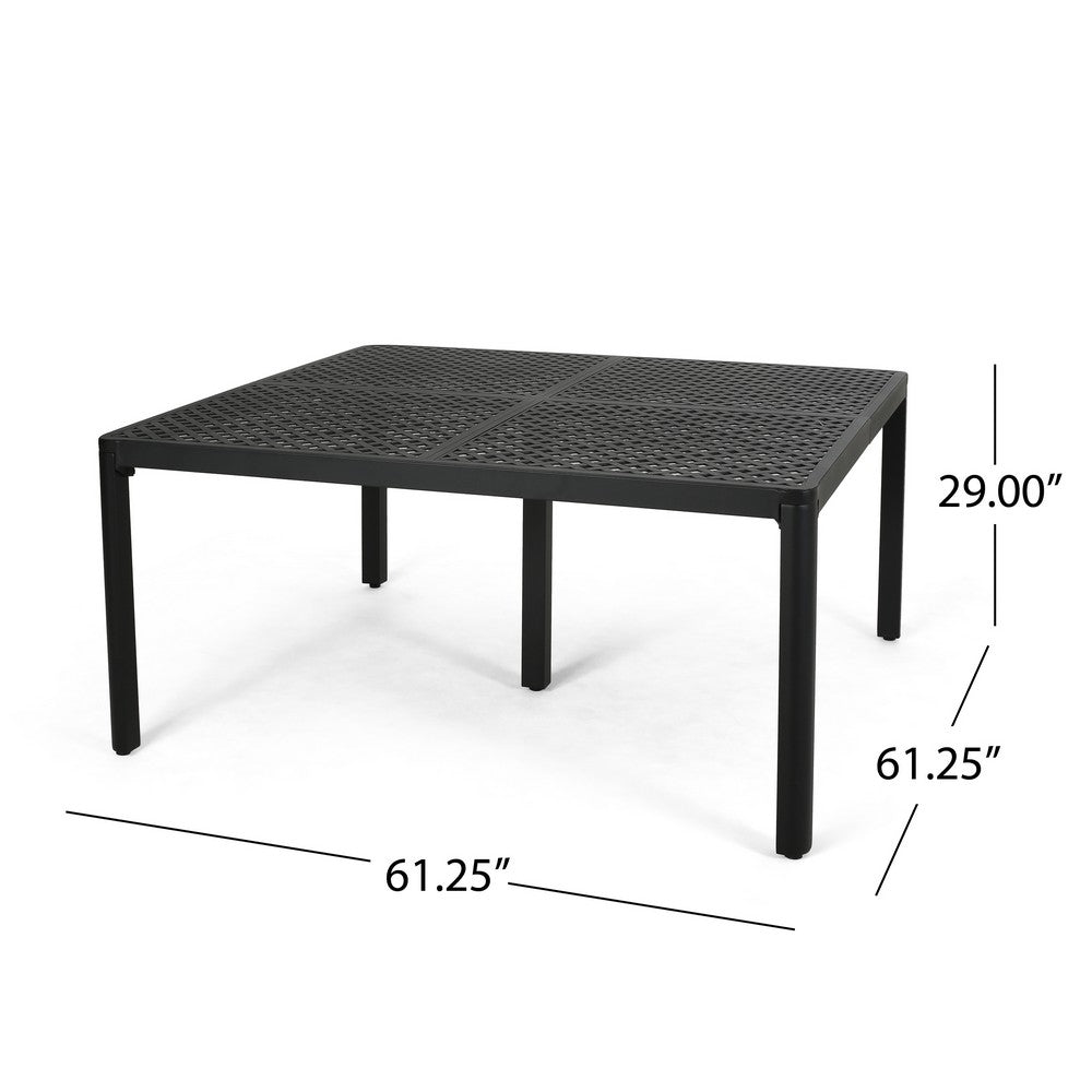 Riley Outdoor Dining Table, Square 61 Inch Matte Black Metal Lattice -BM323381