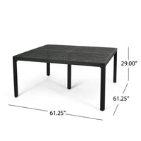 Riley Outdoor Dining Table, Square 61 Inch Matte Black Metal Lattice -BM323381