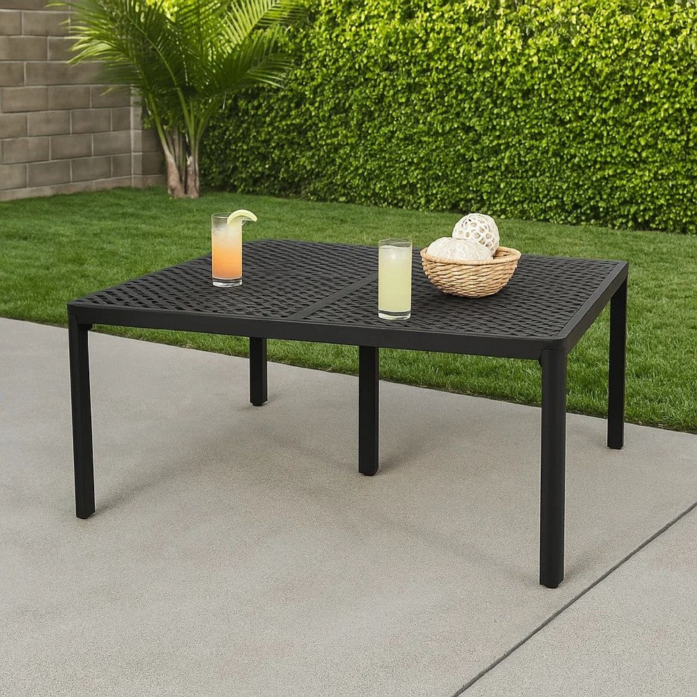 Riley Outdoor Dining Table, Square 61 Inch Matte Black Metal Lattice -BM323381