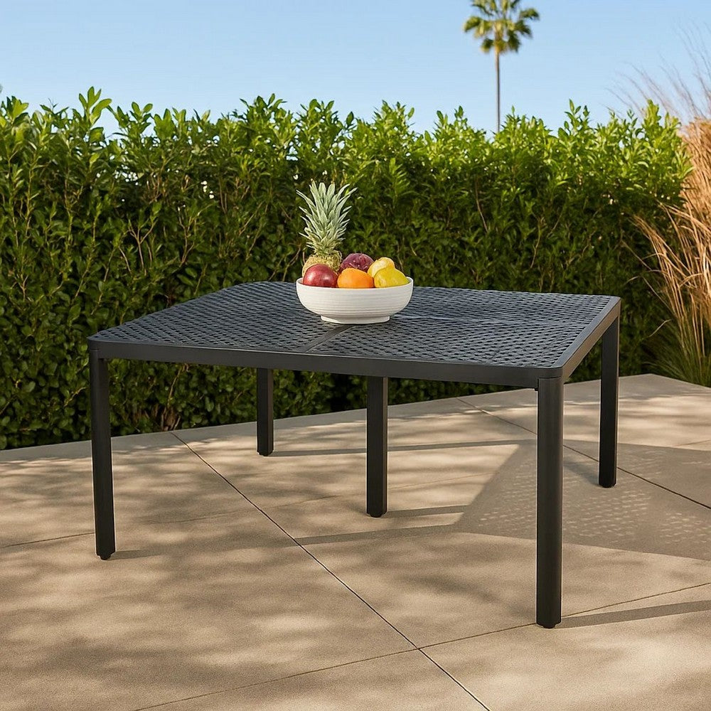 Riley Outdoor Dining Table, Square 61 Inch Matte Black Metal Lattice -BM323381