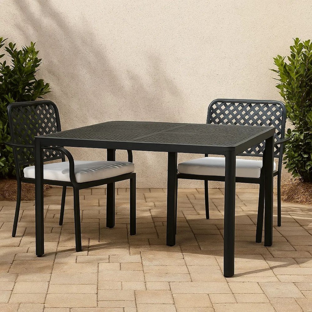 Riley Outdoor Dining Table, Square 61 Inch Matte Black Metal Lattice -BM323381