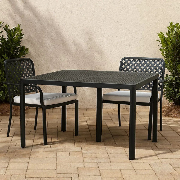 Riley Outdoor Dining Table, Square 61 Inch Matte Black Metal Lattice -BM323381