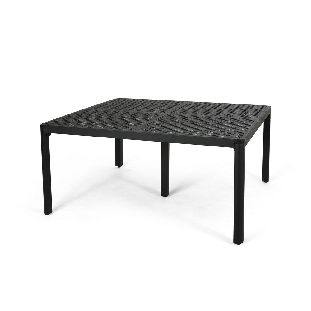 Riley Outdoor Dining Table, Square 61 Inch Matte Black Metal Lattice -BM323381