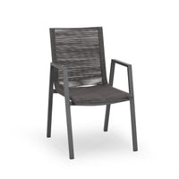 Teny Outdoor Dining Chair Set of 2, Dark Gray Metal. Woven Rope Seat Back -BM323382