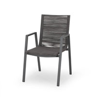 Teny Outdoor Dining Chair Set of 2, Dark Gray Metal. Woven Rope Seat Back -BM323382