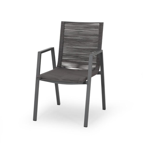 Teny Outdoor Dining Chair Set of 2, Dark Gray Metal. Woven Rope Seat Back -BM323382