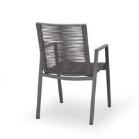 Teny Outdoor Dining Chair Set of 2, Dark Gray Metal. Woven Rope Seat Back -BM323382