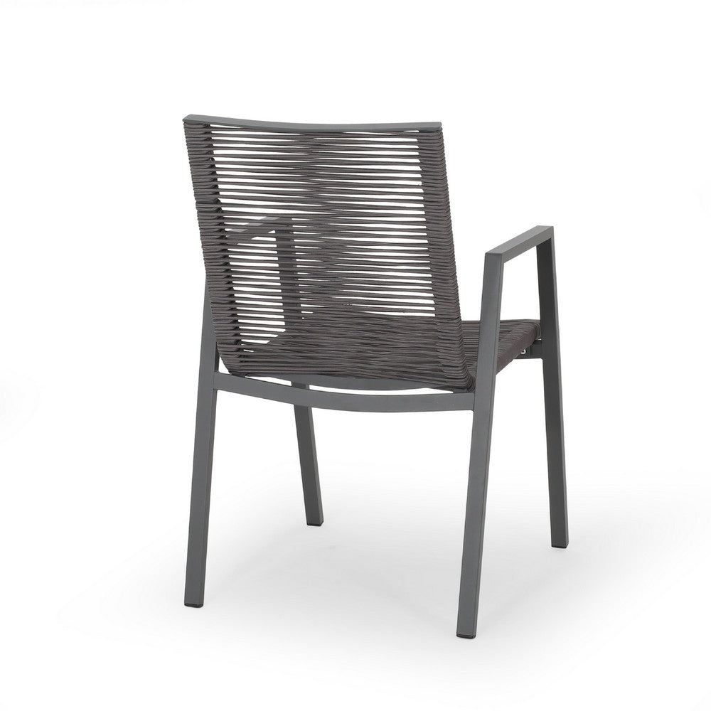 Teny Outdoor Dining Chair Set of 2, Dark Gray Metal. Woven Rope Seat Back -BM323382