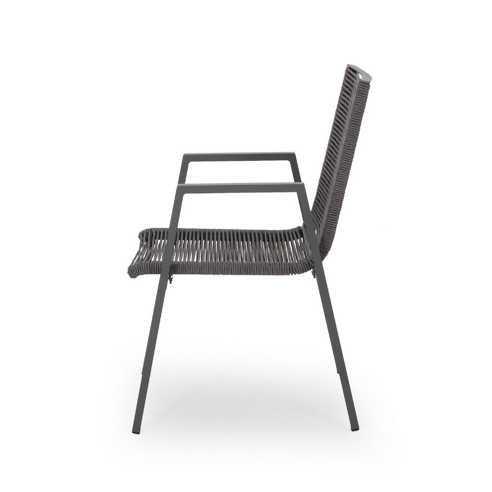 Teny Outdoor Dining Chair Set of 2, Dark Gray Metal. Woven Rope Seat Back -BM323382