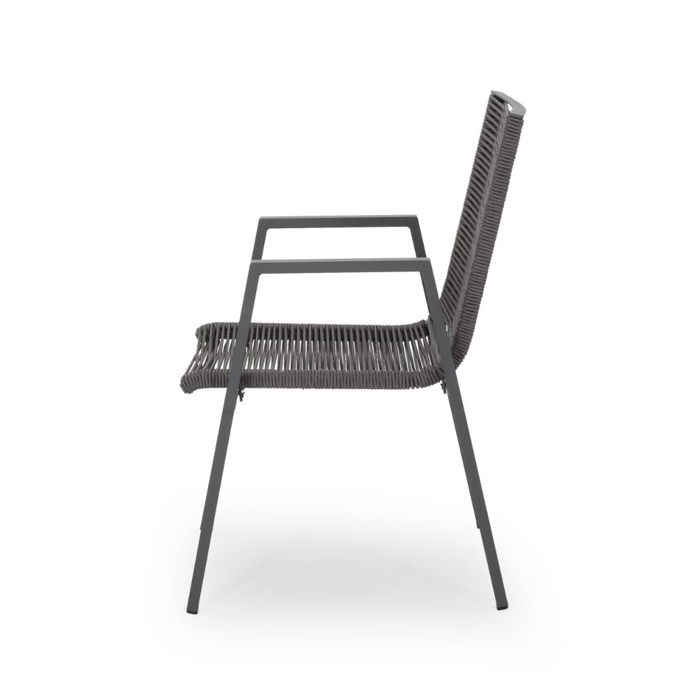 Teny Outdoor Dining Chair Set of 2, Dark Gray Metal. Woven Rope Seat Back -BM323382