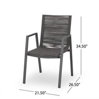 Teny Outdoor Dining Chair Set of 2, Dark Gray Metal. Woven Rope Seat Back -BM323382