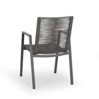 Teny Outdoor Dining Chair Set of 2, Dark Gray Metal. Woven Rope Seat Back -BM323382