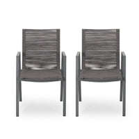 Teny Outdoor Dining Chair Set of 2, Dark Gray Metal. Woven Rope Seat Back -BM323382