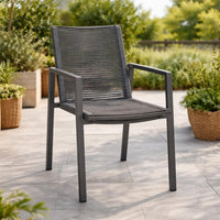 Teny Outdoor Dining Chair Set of 2, Dark Gray Metal. Woven Rope Seat Back -BM323382