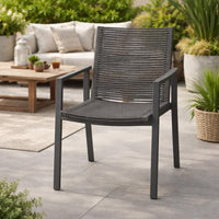 Teny Outdoor Dining Chair Set of 2, Dark Gray Metal. Woven Rope Seat Back -BM323382