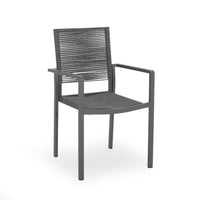 Teny Outdoor Dining Chair Set of 2, Open Back, Woven Rope, Dark Gray Metal -BM323383